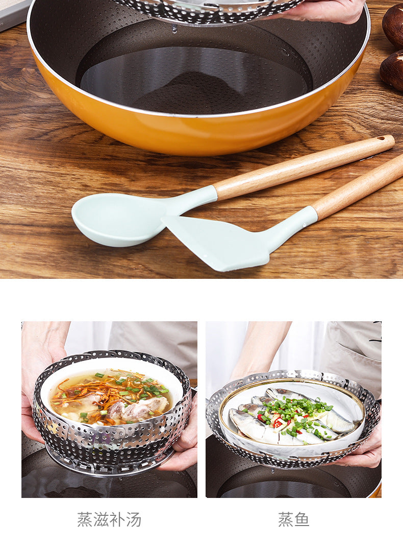 A generation of extra thick stainless steel retractable steamer plate foldable fruit plate kitchen steamer cage artifact