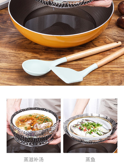 A generation of extra thick stainless steel retractable steamer plate foldable fruit plate kitchen steamer cage artifact