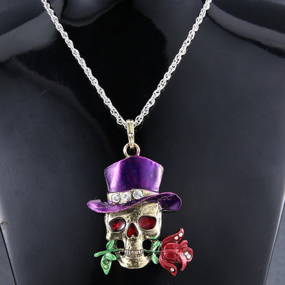 Vintage diamond-studded skull necklace