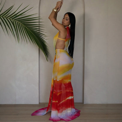 Elegant Gradient-Color Strap Design Bodycon Maxi Dress For Women