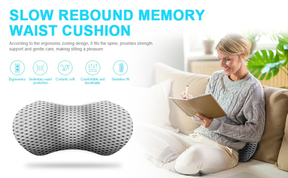 Premium Memory Foam Lumbar Support Pillow - Ergonomic Back Pain Relief for Office Chair, Car Seat & Home - Orthopedic Lower Back Cushion