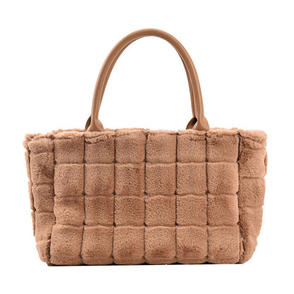Sweet Small Square Bag Plush Plaid Portable Women