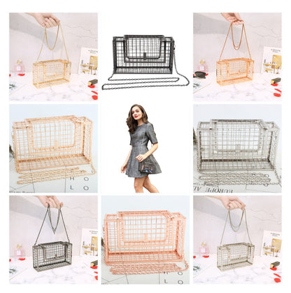 Metal hollow shoulder bag European and American fashion clutch iron mesh chain messenger dinner bag