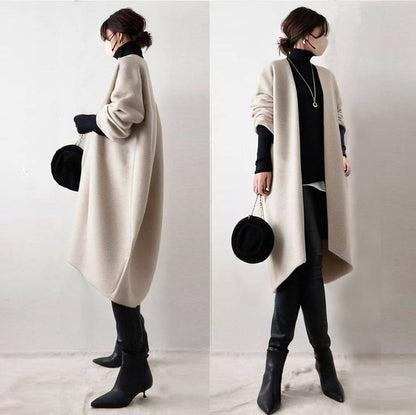 Women's Long Sleeve Mid-length Woolen Coat