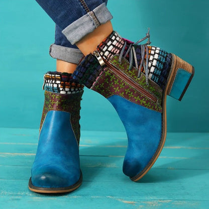 Handmade Ethnic Embroidered Ankle Boots - Vintage Bohemian Short Boots for Women