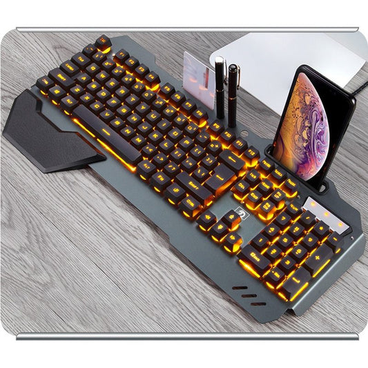 Ergonomische kabelgebundene Gaming-Tastatur mit RGB-Hintergrundbeleuchtung und Handyhalterung