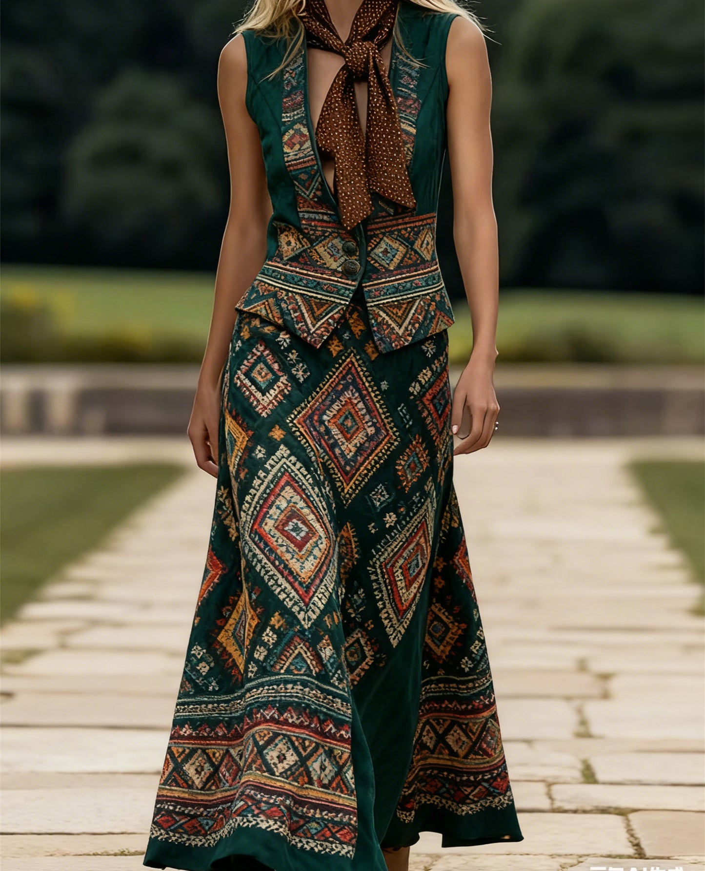 Women's Sleeveless Suit Collar Button-down Casual Skirt Suit