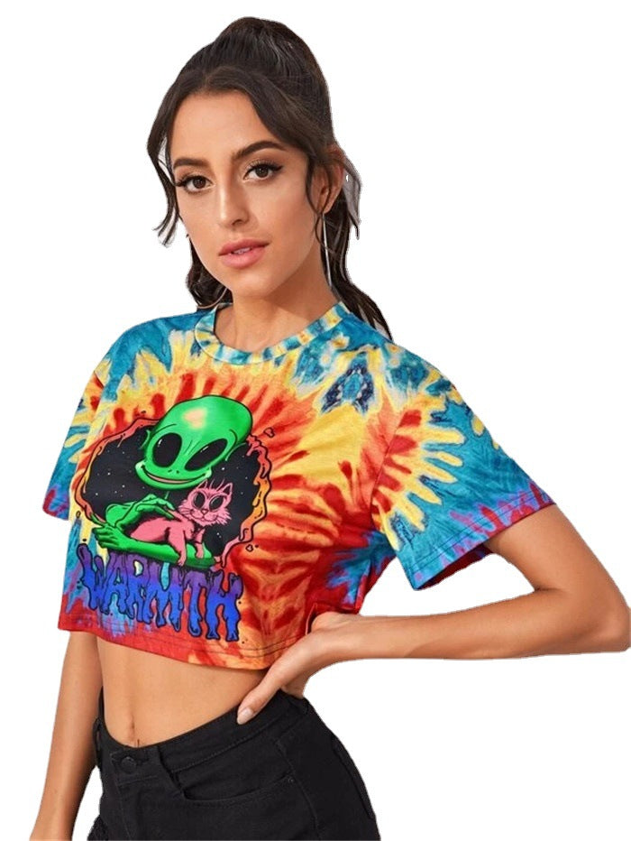 Fashionable Women's T-Shirt With Round Neck Short Sleeves And Digital Print