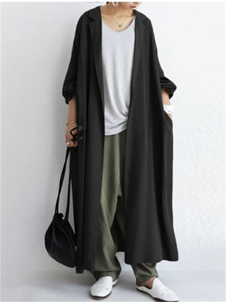 Fashionable Chinese Style Solid Color Long Trench Coat