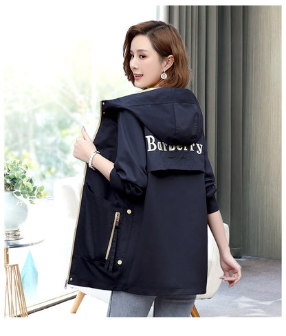 Women's Korean Style Hooded Trench Coat - Mid-Length Casual Jacket