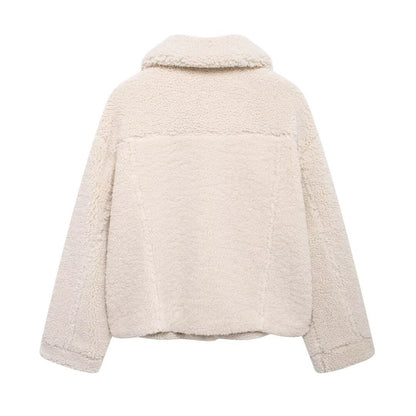 New Fleece Loose Solid-color Lapel Jacket Coat