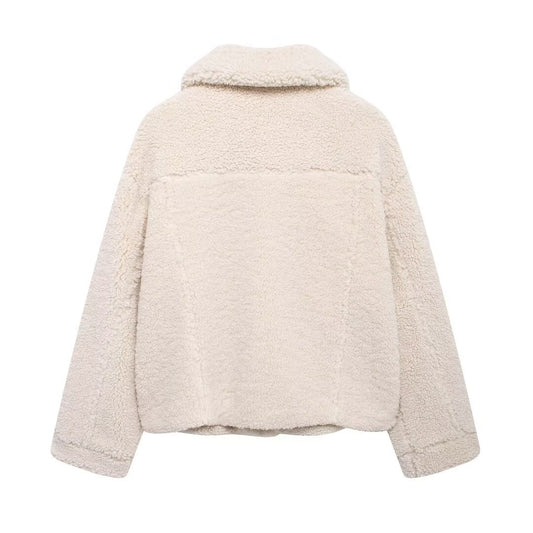 New Fleece Loose Solid-color Lapel Jacket Coat