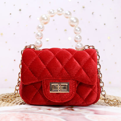 Gold Velvet Mini Pearl Tote