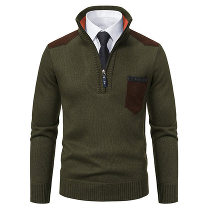 Pullover Men Sweater Thick Polo Shirts Korean Half Zipper Cold Blouse Stand Collar Autumn Winter Outerwear Luxury Cloth