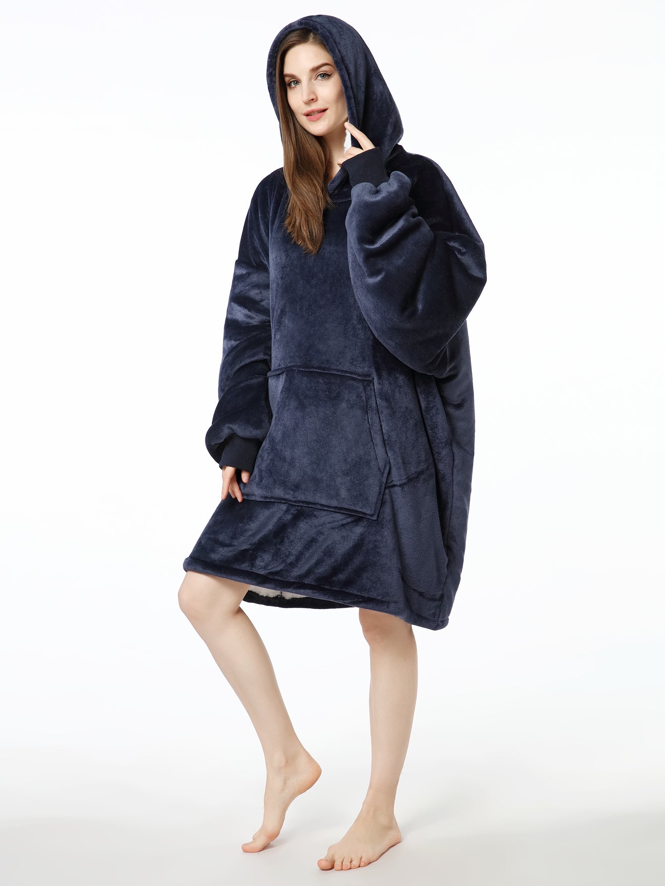 RONGTAI Oversized Wearable Pajamas With Big Pockets,Soft Plush Sweatshirt Hooded Popular Tops One Size Fits
