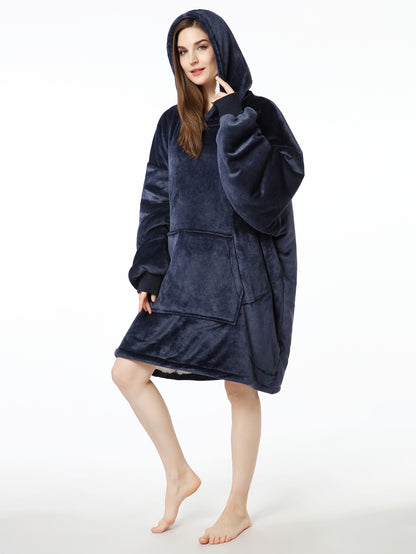 RONGTAI Oversized Wearable Pajamas With Big Pockets,Soft Plush Sweatshirt Hooded Popular Tops One Size Fits