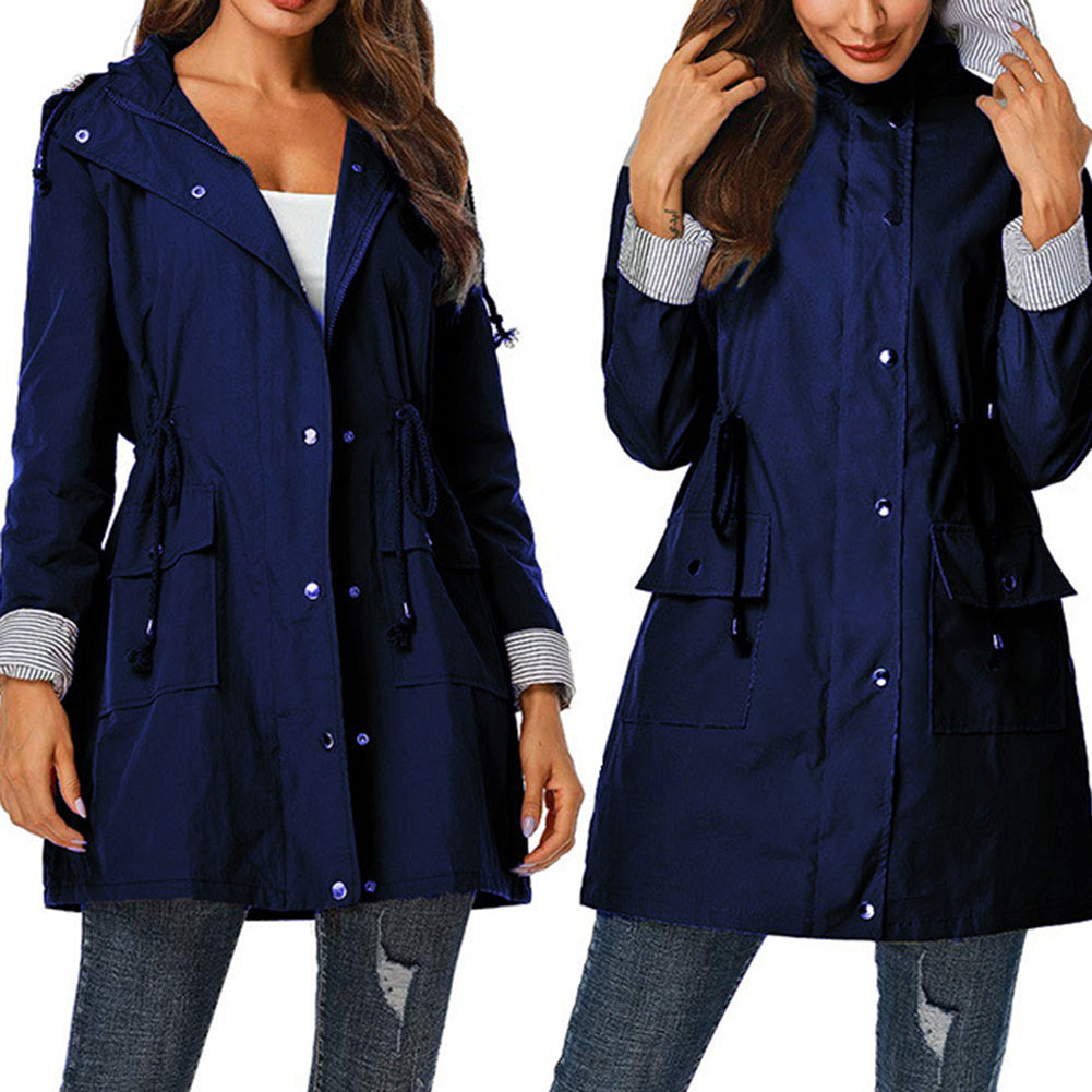 Casual hooded waist coat mid-length ladies trench coat