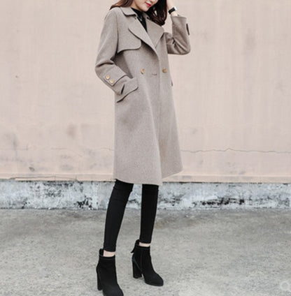 Women's Mid-Length Hepburn Style Woolen Coat - Classic Vintage Winter Jacket