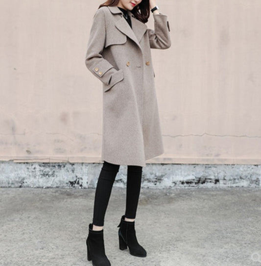 Women's Mid-Length Hepburn Style Woolen Coat - Classic Vintage Winter Jacket