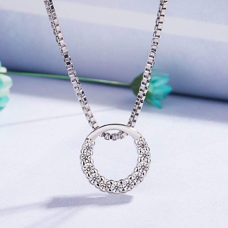 Round Diamond Zircon Pendant Necklace Clavicle Chain