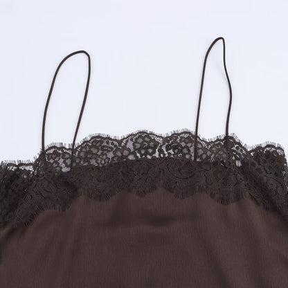 New Silk-satin Lace Top And Lace Midi Skirt