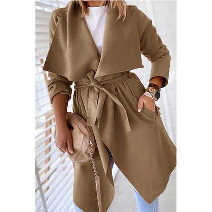 langer Trenchcoat mit Revers, einfarbig, lang
