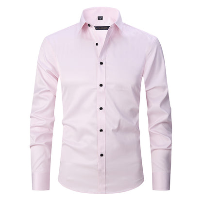 Solid Color Amazon Stretchy Plus-Size Men's Long-Sleeve Shirt, Men's Fashion Shirt, Slim Fit Outerwear