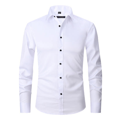 Solid Color Amazon Stretchy Plus-Size Men's Long-Sleeve Shirt, Men's Fashion Shirt, Slim Fit Outerwear