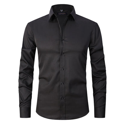 Solid Color Amazon Stretchy Plus-Size Men's Long-Sleeve Shirt, Men's Fashion Shirt, Slim Fit Outerwear