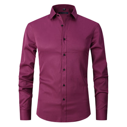 Solid Color Amazon Stretchy Plus-Size Men's Long-Sleeve Shirt, Men's Fashion Shirt, Slim Fit Outerwear