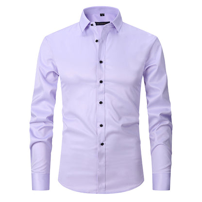 Solid Color Amazon Stretchy Plus-Size Men's Long-Sleeve Shirt, Men's Fashion Shirt, Slim Fit Outerwear
