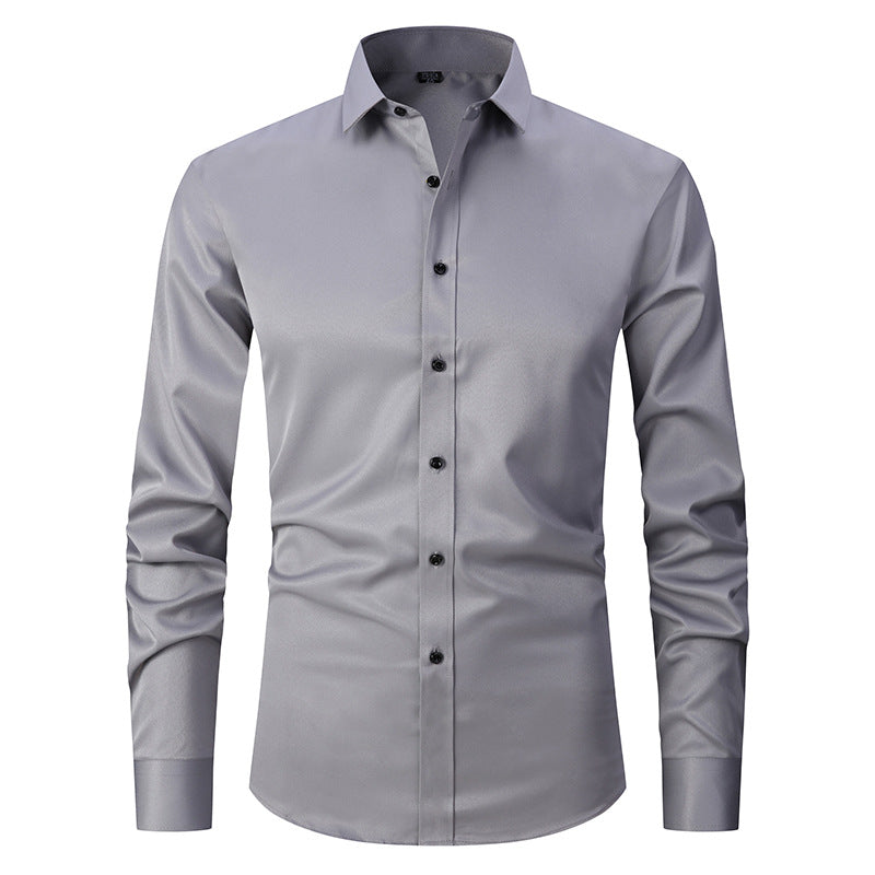 Solid Color Amazon Stretchy Plus-Size Men's Long-Sleeve Shirt, Men's Fashion Shirt, Slim Fit Outerwear