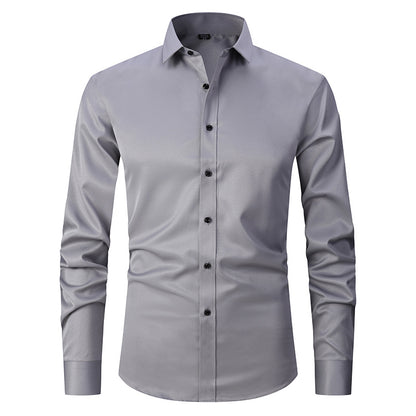 Solid Color Amazon Stretchy Plus-Size Men's Long-Sleeve Shirt, Men's Fashion Shirt, Slim Fit Outerwear
