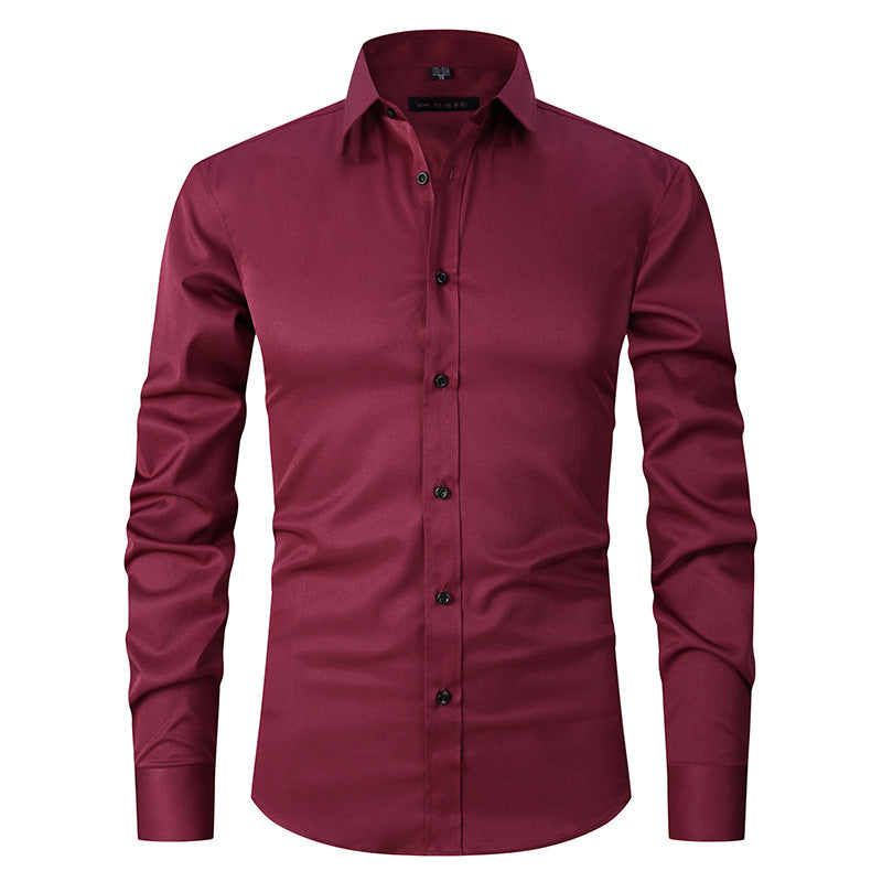 Solid Color Amazon Stretchy Plus-Size Men's Long-Sleeve Shirt, Men's Fashion Shirt, Slim Fit Outerwear