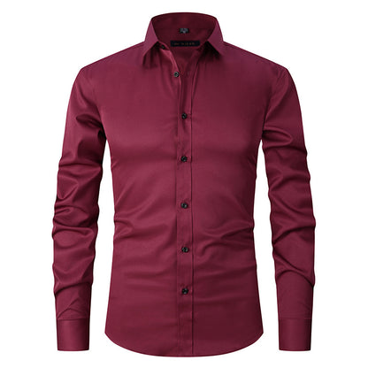 Solid Color Amazon Stretchy Plus-Size Men's Long-Sleeve Shirt, Men's Fashion Shirt, Slim Fit Outerwear