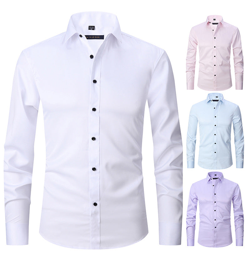 Solid Color Amazon Stretchy Plus-Size Men's Long-Sleeve Shirt, Men's Fashion Shirt, Slim Fit Outerwear