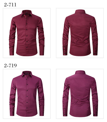 Solid Color Amazon Stretchy Plus-Size Men's Long-Sleeve Shirt, Men's Fashion Shirt, Slim Fit Outerwear