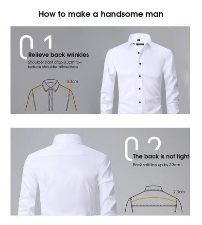 Solid Color Amazon Stretchy Plus-Size Men's Long-Sleeve Shirt, Men's Fashion Shirt, Slim Fit Outerwear