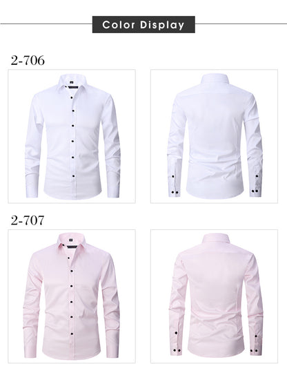Solid Color Amazon Stretchy Plus-Size Men's Long-Sleeve Shirt, Men's Fashion Shirt, Slim Fit Outerwear