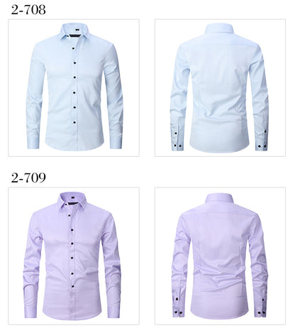 Solid Color Amazon Stretchy Plus-Size Men's Long-Sleeve Shirt, Men's Fashion Shirt, Slim Fit Outerwear