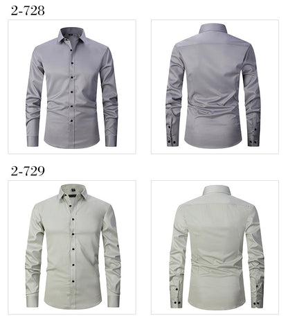 Solid Color Amazon Stretchy Plus-Size Men's Long-Sleeve Shirt, Men's Fashion Shirt, Slim Fit Outerwear