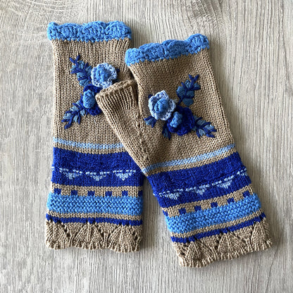 Handmade Crochet Fingerless Gloves - Vintage Embroidered Arm Warmers for Women