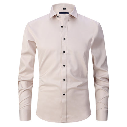 Solid Color Amazon Stretchy Plus-Size Men's Long-Sleeve Shirt, Men's Fashion Shirt, Slim Fit Outerwear