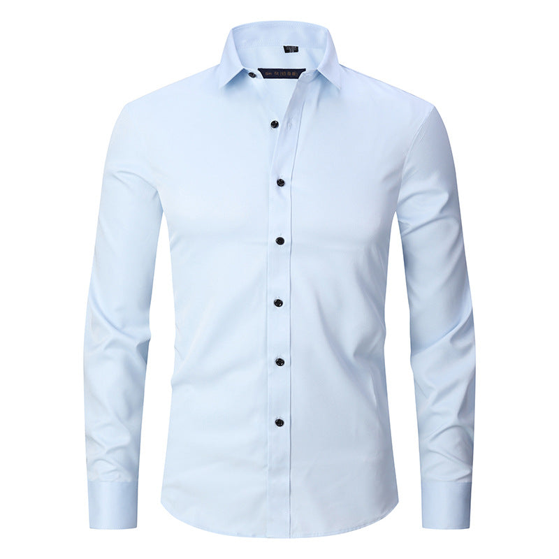 Solid Color Amazon Stretchy Plus-Size Men's Long-Sleeve Shirt, Men's Fashion Shirt, Slim Fit Outerwear