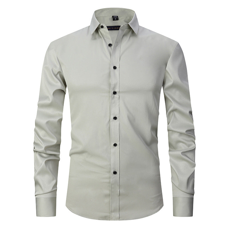 Solid Color Amazon Stretchy Plus-Size Men's Long-Sleeve Shirt, Men's Fashion Shirt, Slim Fit Outerwear
