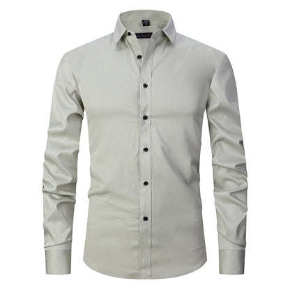 Solid Color Amazon Stretchy Plus-Size Men's Long-Sleeve Shirt, Men's Fashion Shirt, Slim Fit Outerwear