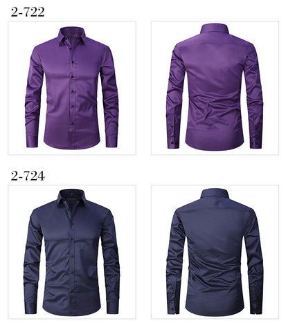 Solid Color Amazon Stretchy Plus-Size Men's Long-Sleeve Shirt, Men's Fashion Shirt, Slim Fit Outerwear