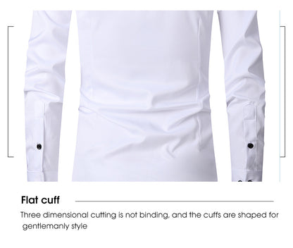 Solid Color Amazon Stretchy Plus-Size Men's Long-Sleeve Shirt, Men's Fashion Shirt, Slim Fit Outerwear