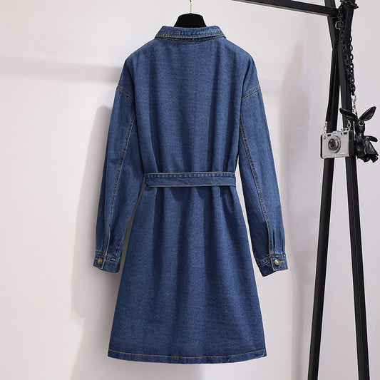 Mid-length loose a-line skirt long-sleeved denim dress