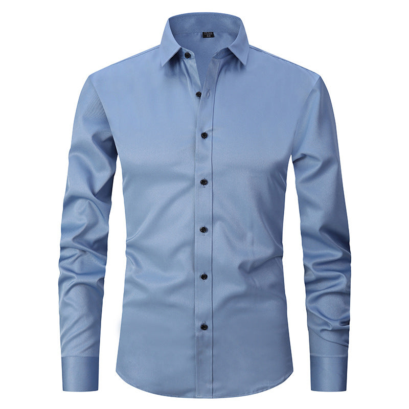 Solid Color Amazon Stretchy Plus-Size Men's Long-Sleeve Shirt, Men's Fashion Shirt, Slim Fit Outerwear